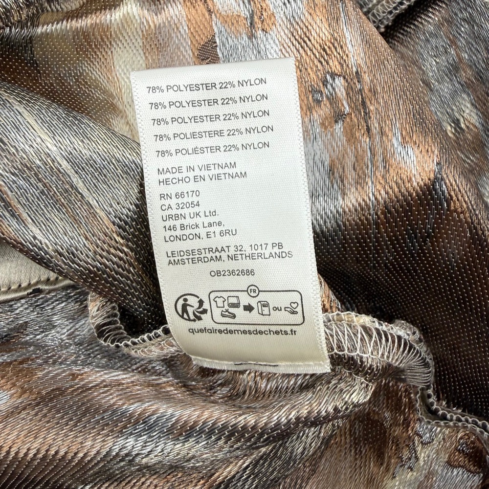 FREE PEOPLE NEW 12 Benjamina Satin Mini Skirt Champagne Floral Brocade Metallic - Picture 12 of 12